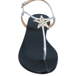 Giuseppe Zanotti Silver and Black Sandals with Star Embellishments